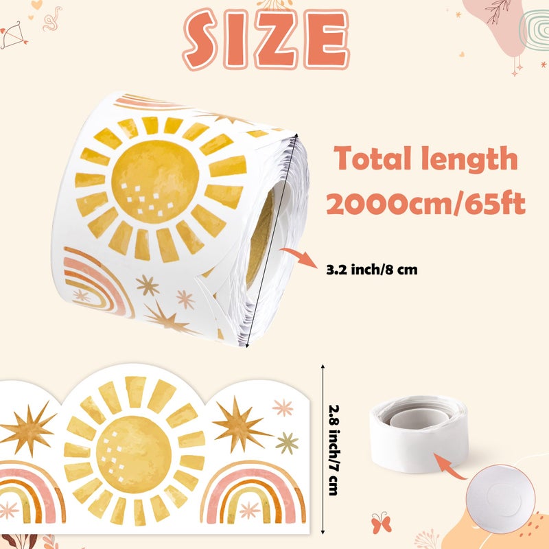 BeYumi Boho Sun Border Trim - 65ft Back to School Boho Sun Scalloped Rolled Border Trim Pastel Watercolor Bulletin Board Set Classroom Office Chalkboard Kindergarten Elementary Home Party Decoration - Image 2